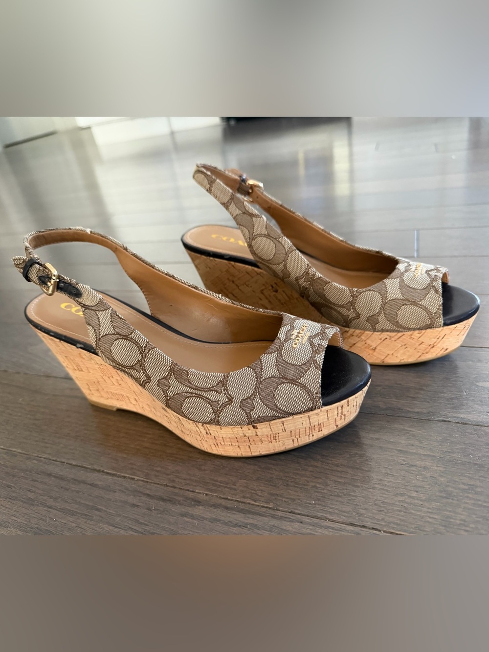 Coach Signature Canvas Slingback Wedges